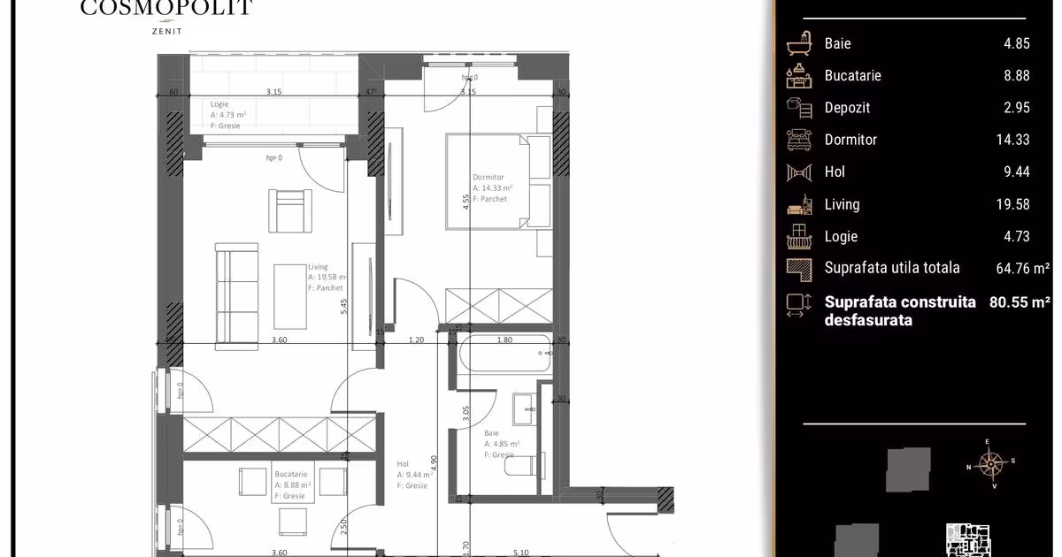 Apartament decomandat cu 2 camere în zona Răcădău, Brașov
