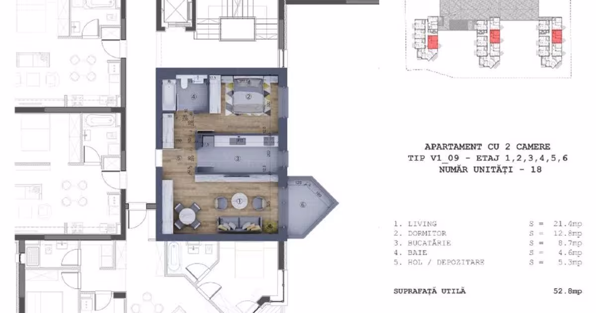 Apartament 53 mp cu 2 camere în zona Broșteni, Buzău