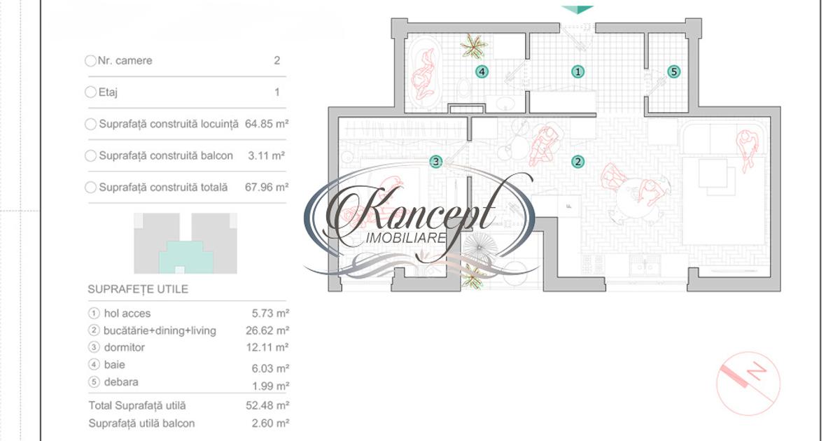 Apartament semidecomandat cu 2 camere în zona Iris, Cluj-Napoca