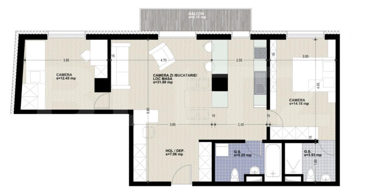 Apartament semidecomandat cu 3 camere în zona Mărăști, Cluj-Napoca