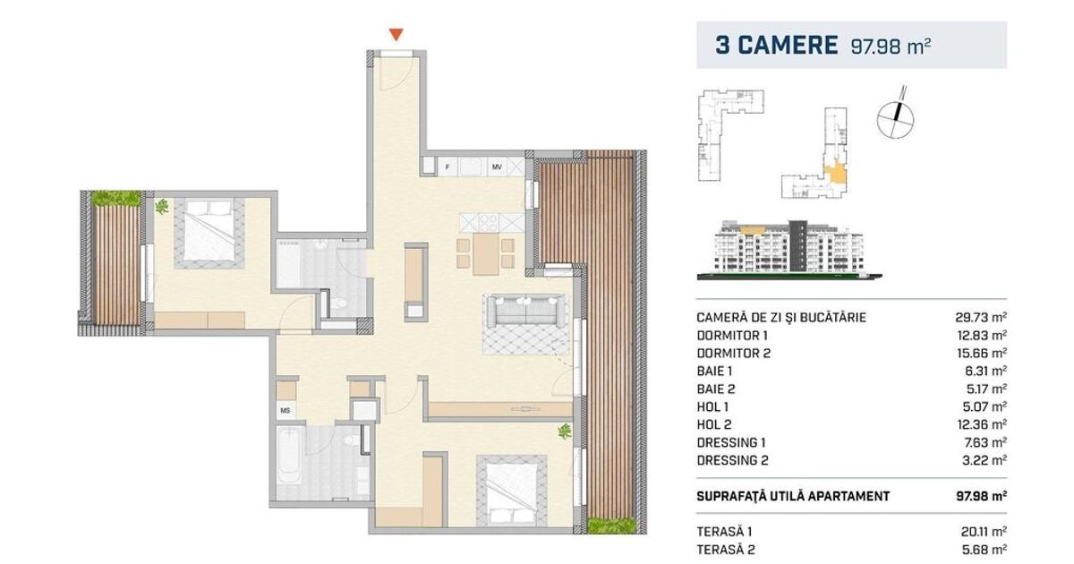 Apartament semidecomandat cu 3 camere în zona Semicentral, Cluj-Napoca