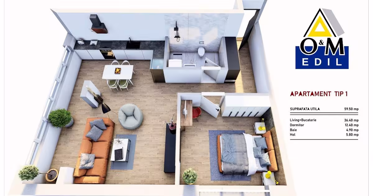 Apartament decomandat cu 2 camere în zona Central, Codlea