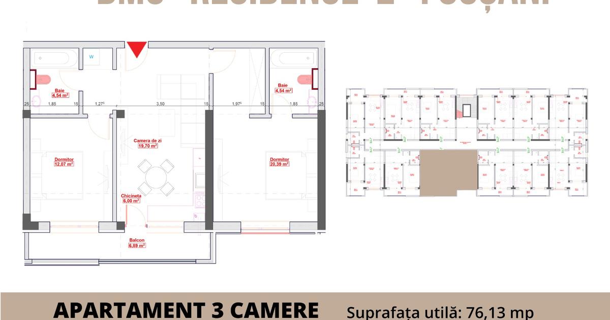 Apartament decomandat cu 3 camere în zona Nord, Focșani