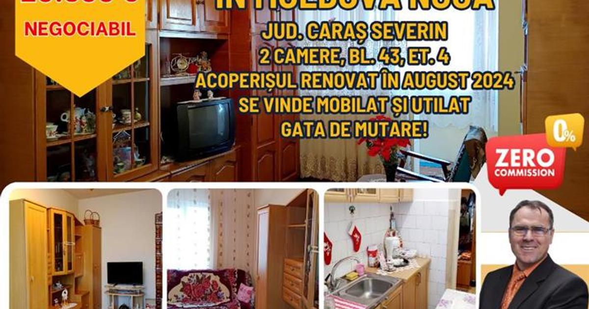 Apartament semidecomandat cu 2 camere în zona Central, Moldova Nouă
