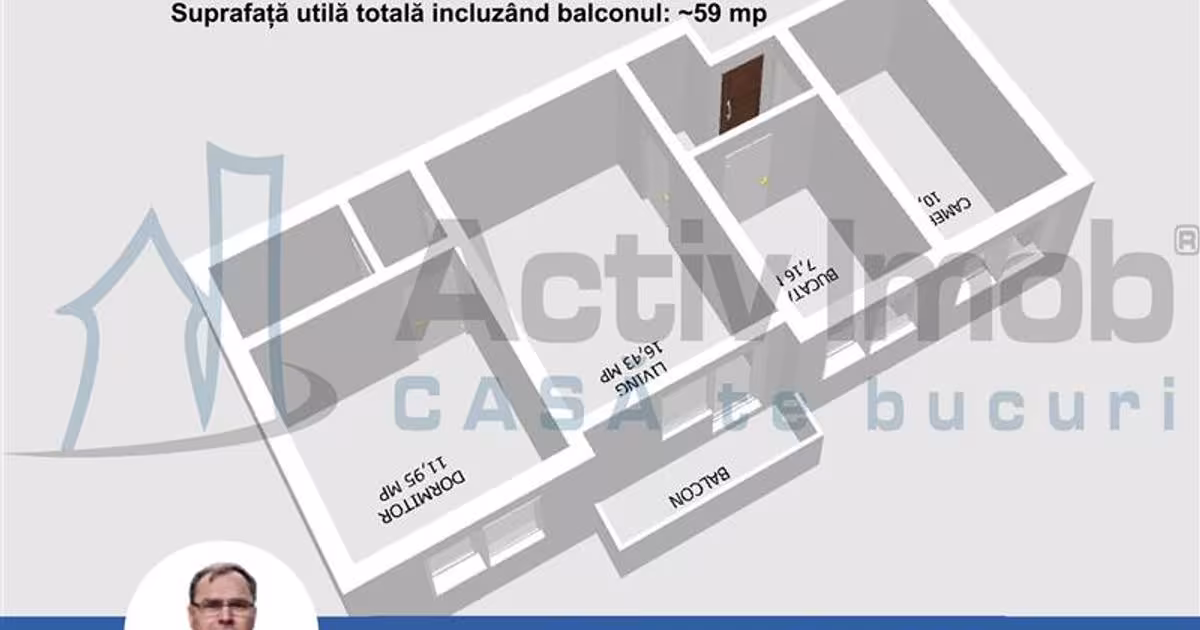 Apartament semidecomandat cu 3 camere în zona Central, Moldova Nouă