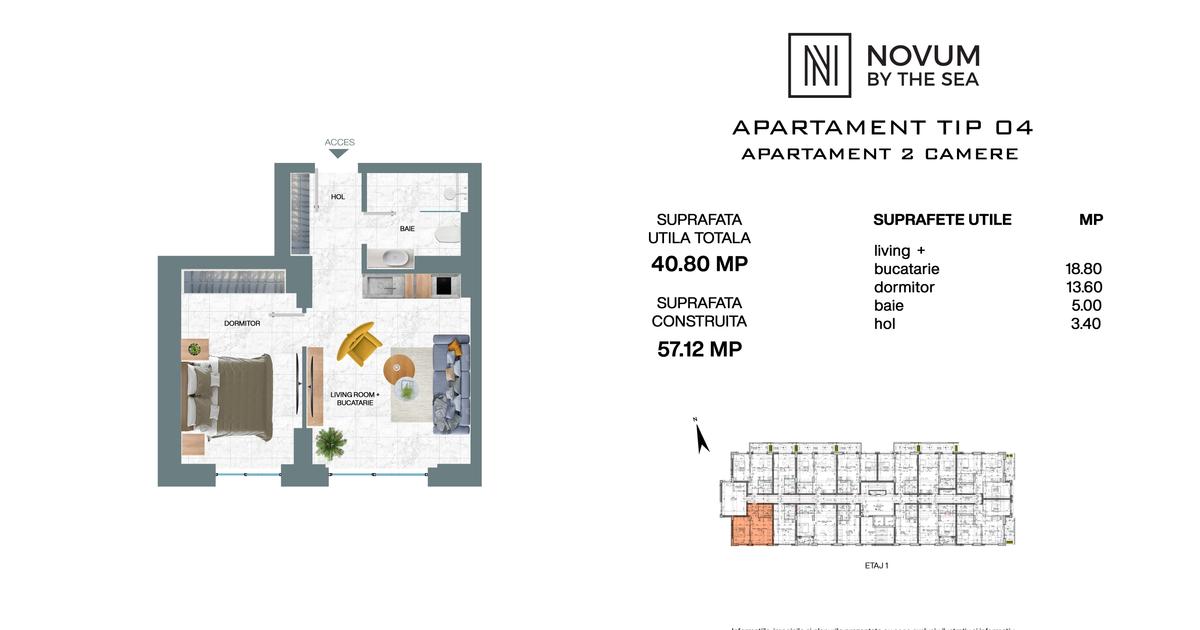 Apartament decomandat cu 2 camere în Neptun