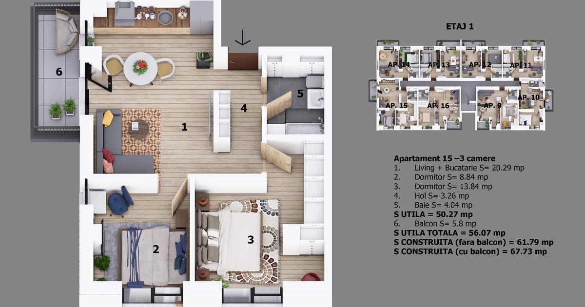Apartament decomandat cu 3 camere în zona Central, Otopeni