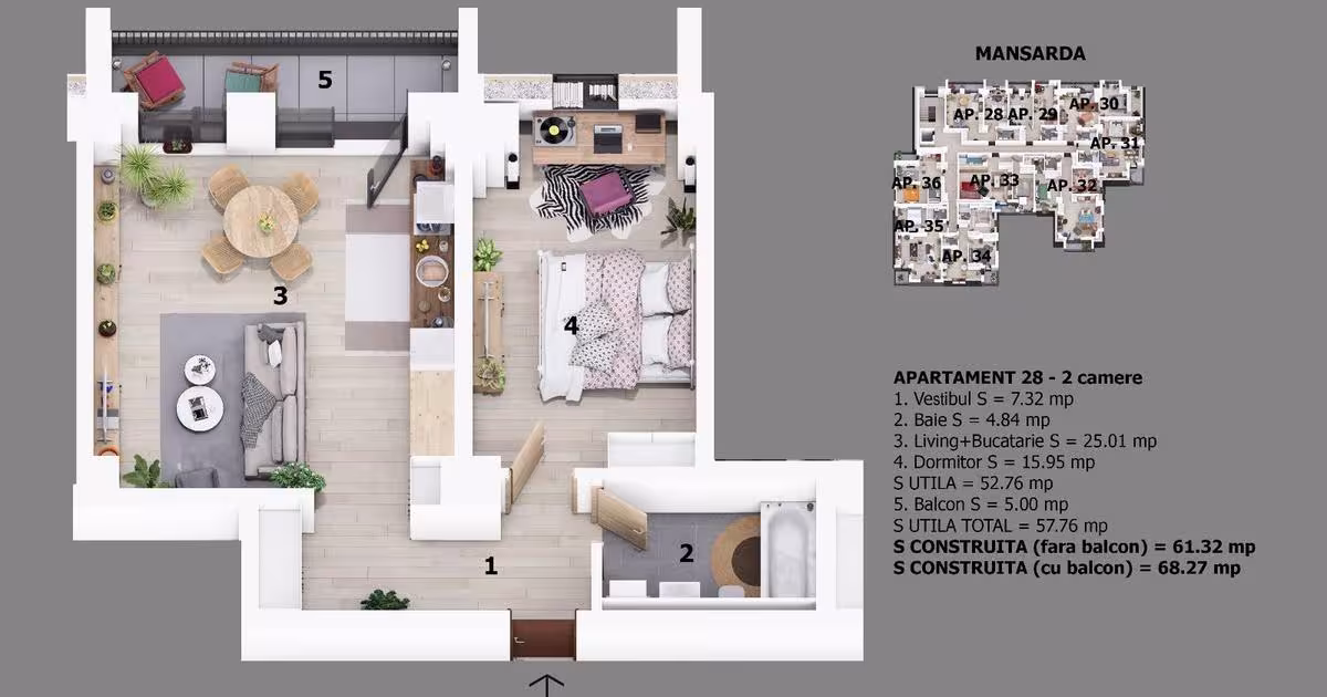 Apartament decomandat cu 2 camere în zona Ultracentral, Otopeni