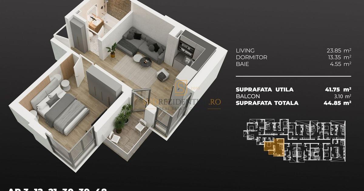 Apartament semidecomandat cu 2 camere în zona Central, Popești-Leordeni