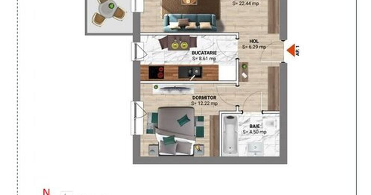 Apartament decomandat cu 2 camere în zona Nord, Sector 1