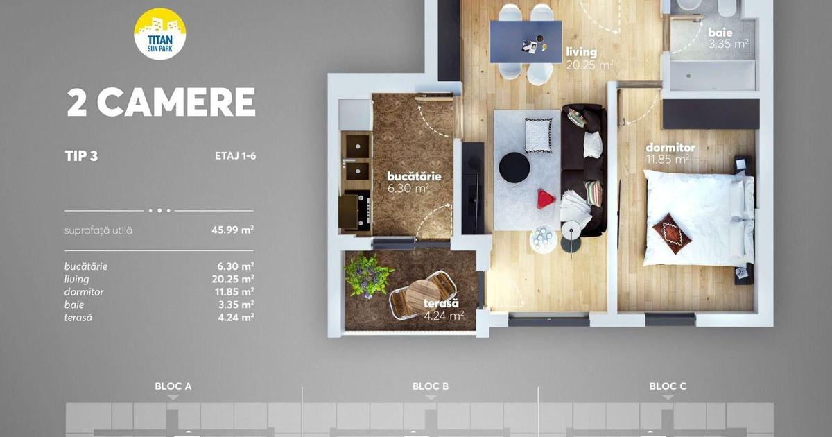 Apartament decomandat cu 2 camere în zona Titan, Sector 3