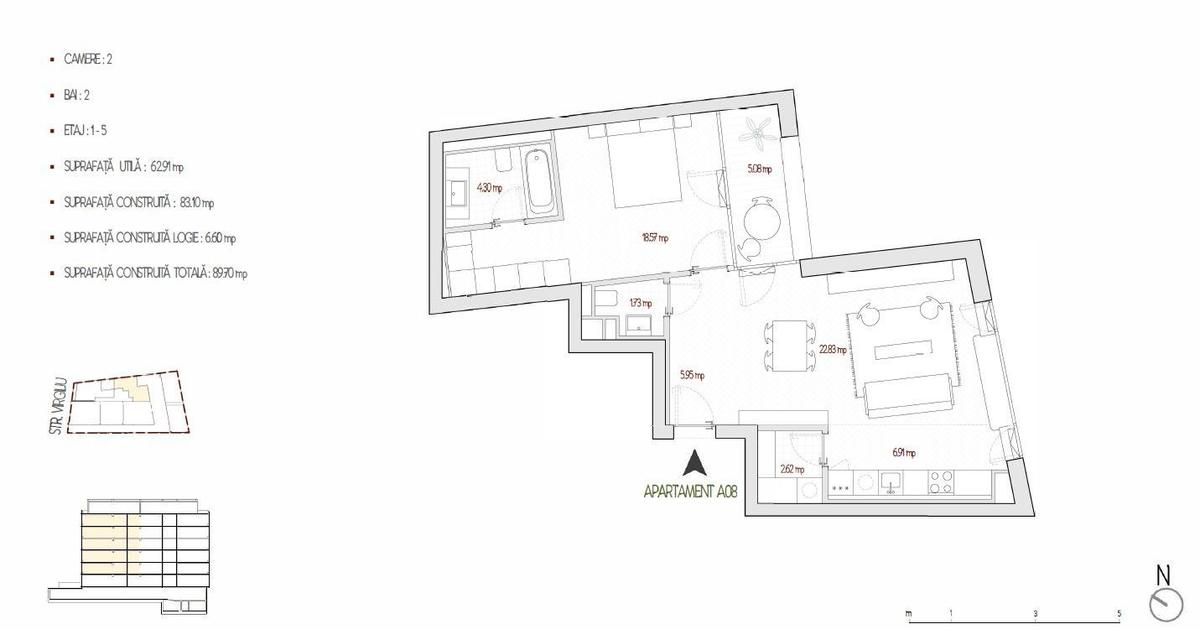 Apartament semidecomandat cu 2 camere în zona Victoriei, Ultracentral