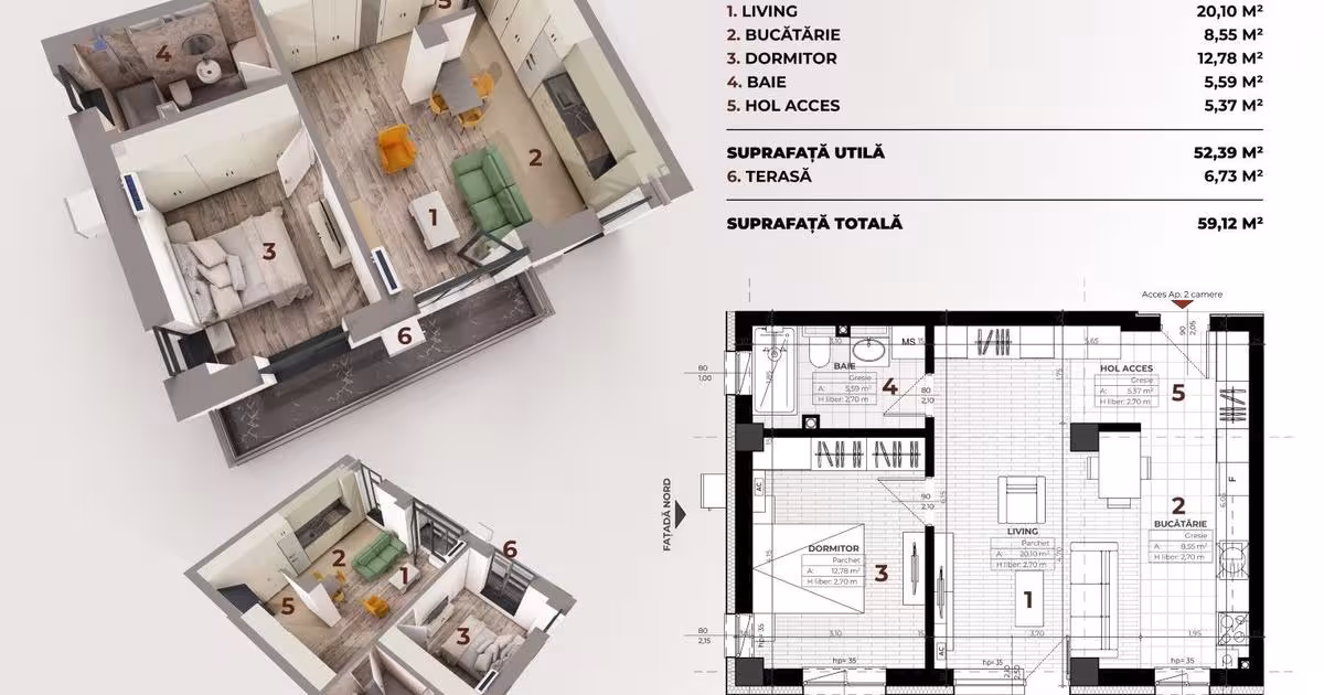 Apartament semidecomandat cu 2 camere în zona Central, Vaslui