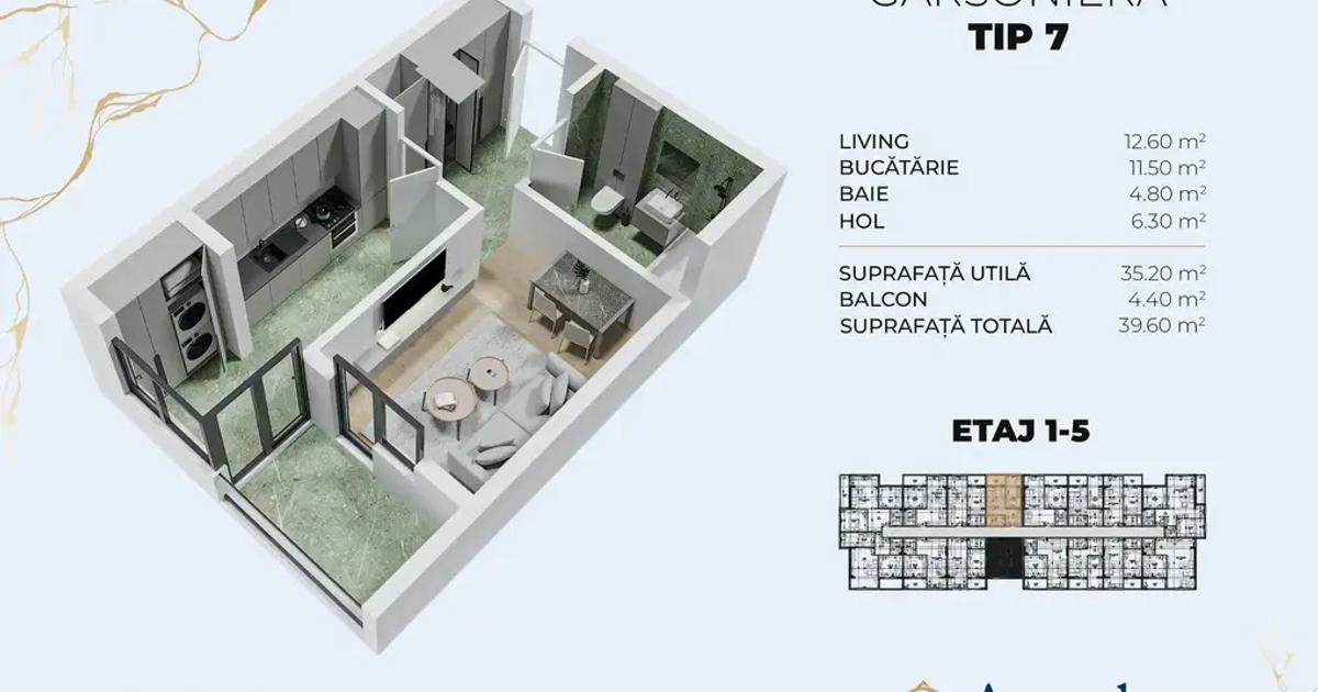 Garsonieră decomandată în zona Central, Popești-Leordeni