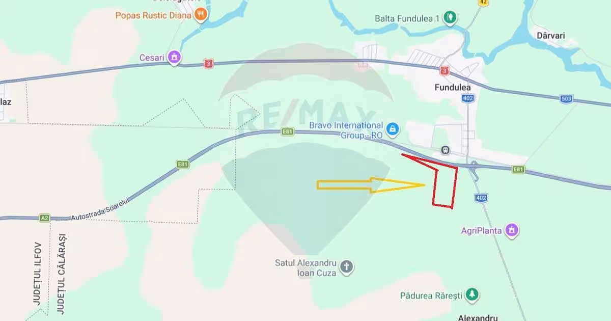 Teren agricol extravilan de 17112 mp, în zona Exterior Sud, Fundulea