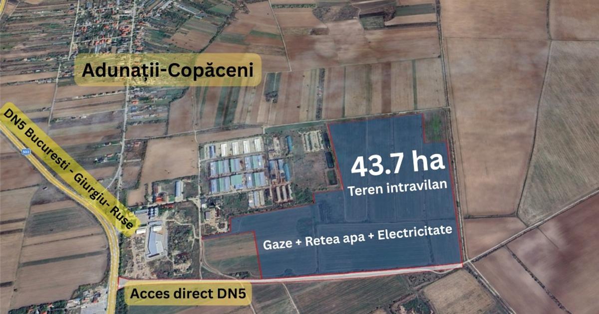 Teren Construcții intravilan de 437000 mp, în Adunații-Copăceni
