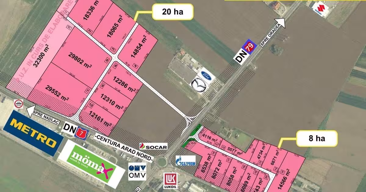 Teren Construcții extravilan de 28000 mp, în zona Exterior Nord, Arad