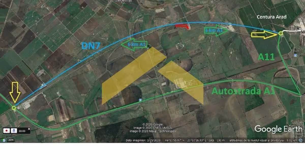 Teren Construcții extravilan de 30207 mp, în zona Exterior Vest, Arad
