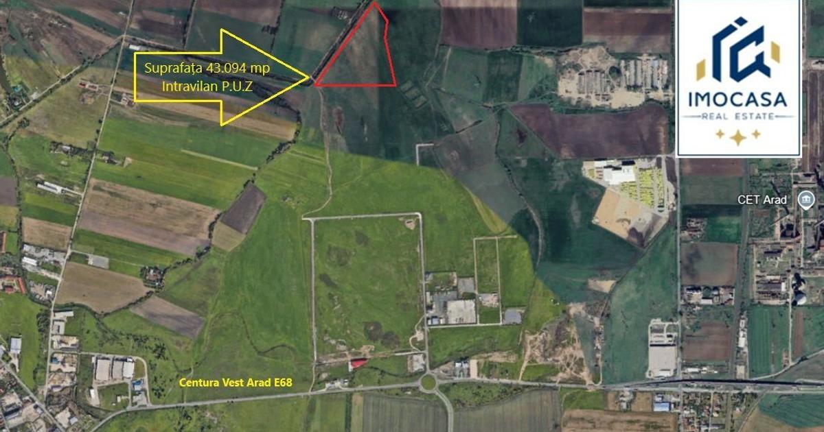 Teren Construcții intravilan de 43094 mp, în zona Vest, Arad