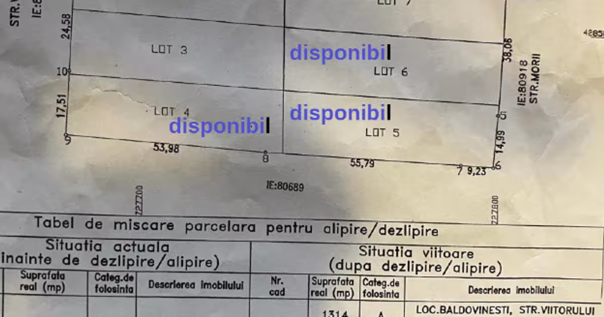 Teren Construcții intravilan de 1100 mp, în Baldovinești
