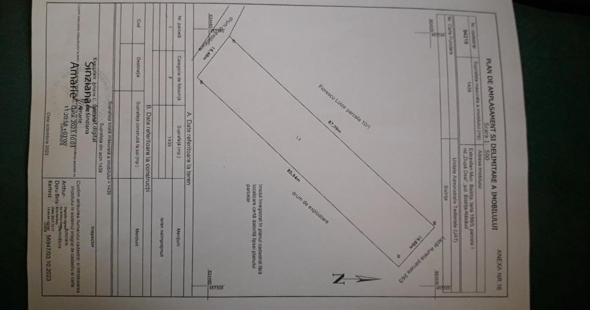 Teren Construcții extravilan de 1439 mp, în zona Viișoara, Bistrița