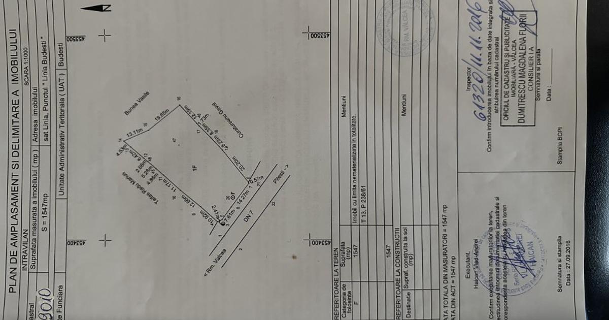 Teren Construcții intravilan de 1547 mp, în Budești