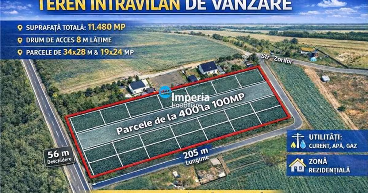 Teren Construcții intravilan de 1850 mp, în zona Sud-Vest, Iași