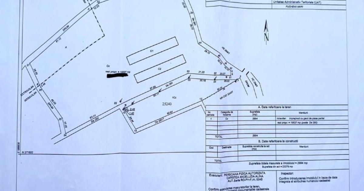 Teren Construcții intravilan de 22531 mp, în Pietroșani