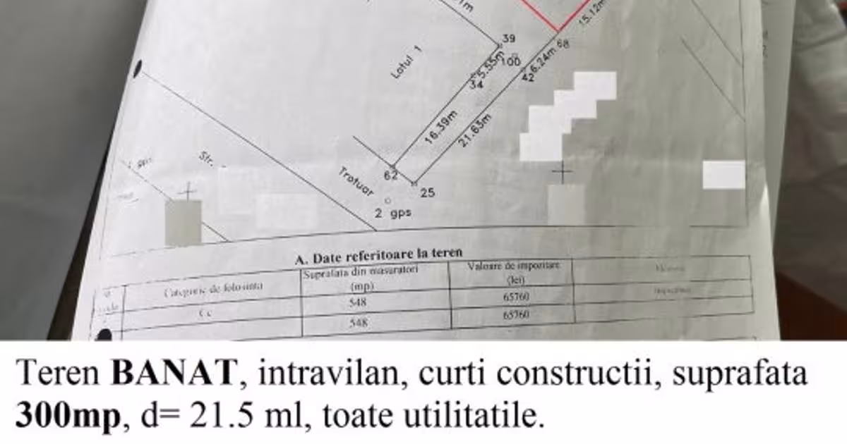 Teren Construcții intravilan de 300 mp, în zona Banat, Pitești