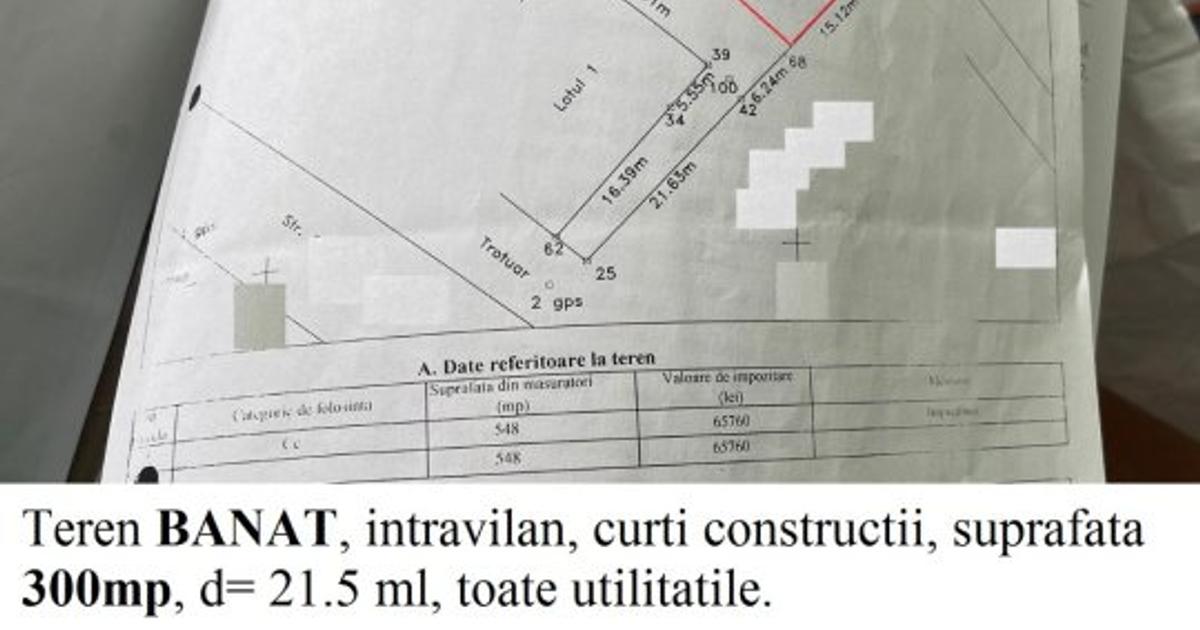 Teren Construcții intravilan de 300 mp, în zona Banat, Pitești