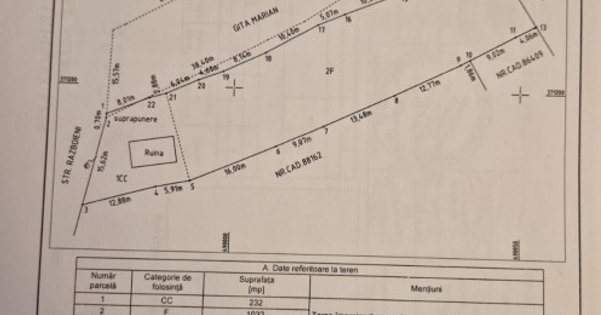 Teren Construcții intravilan de 1264 mp, în zona Războieni, Pitești