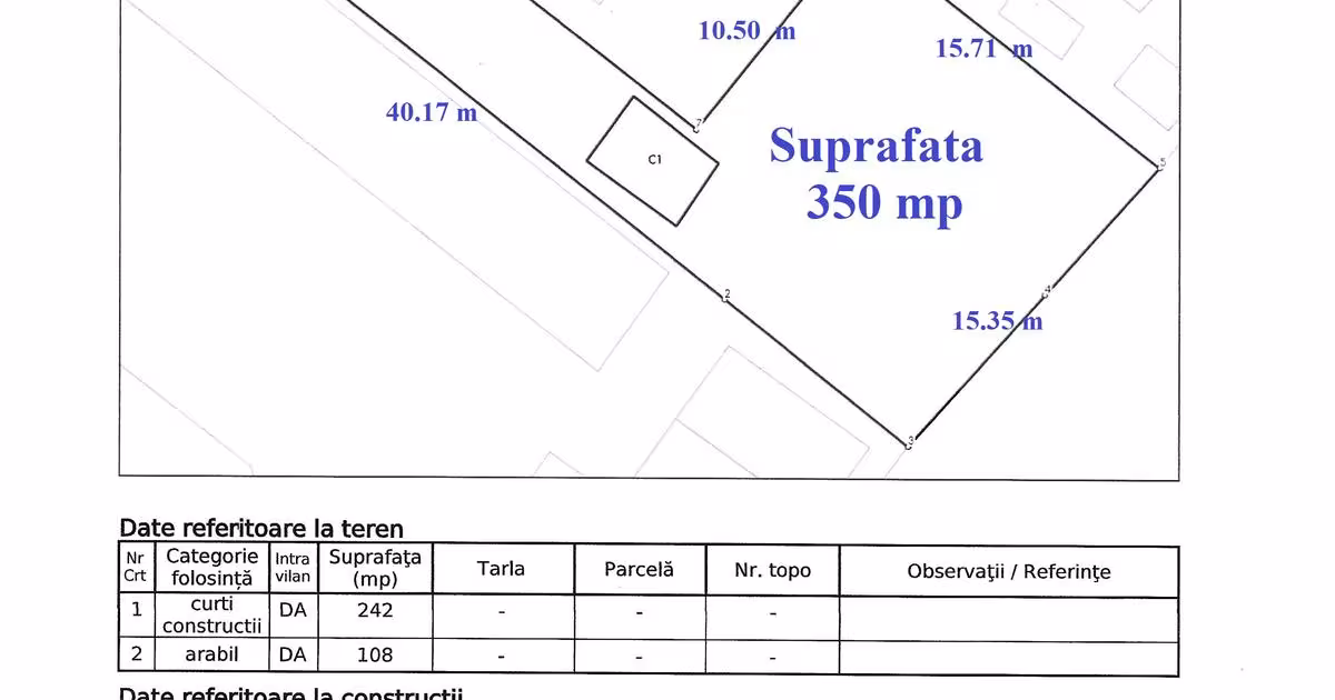 Teren Construcții intravilan de 350 mp, în zona Central, Urziceni