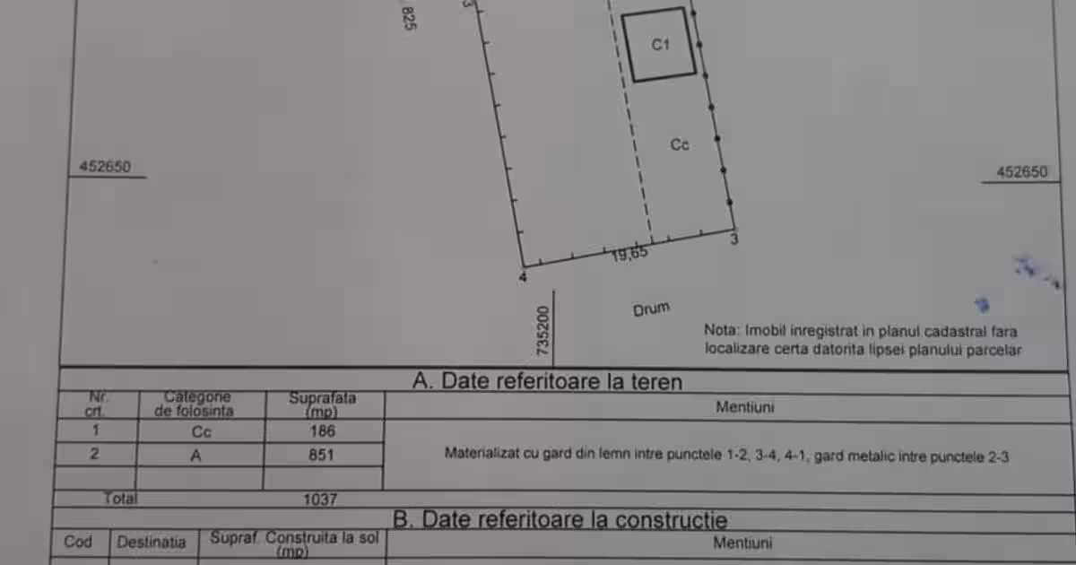 De vanzare teren si anexa in com Vanatori, Jud.Galati, sup.1100mp cu utilitati