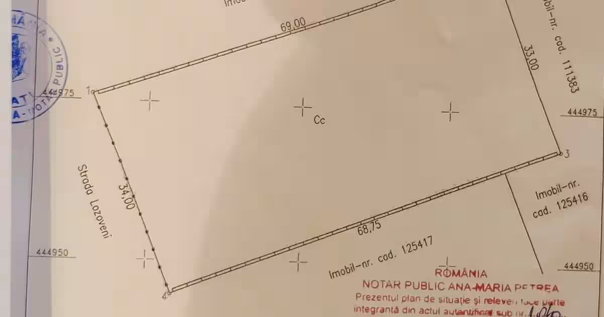 Teren str.Lozoveni 2305 mp  front stradal 34 m liber 200E/mp+TVA