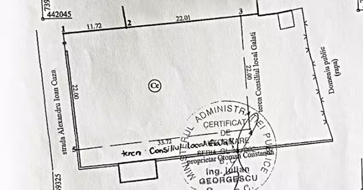Teren Construcții intravilan de 740 mp, în zona Ultracentral, Galați