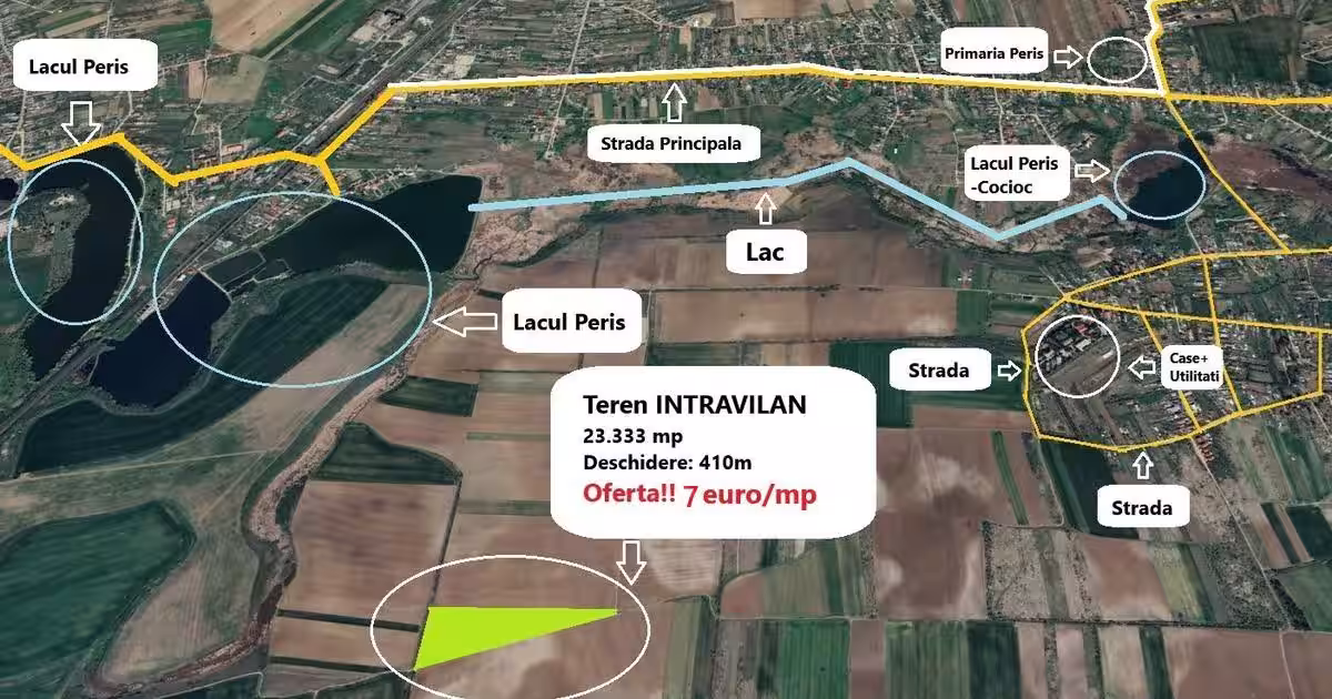 Proprietar - Teren Peris – 23.333 MP - 7 euro/mp - Deschidere 410 metri