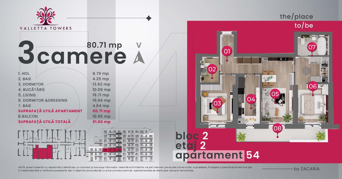 Apartament 3 camere/etaj 2/92mp utili/Valletta Towers/Craiova