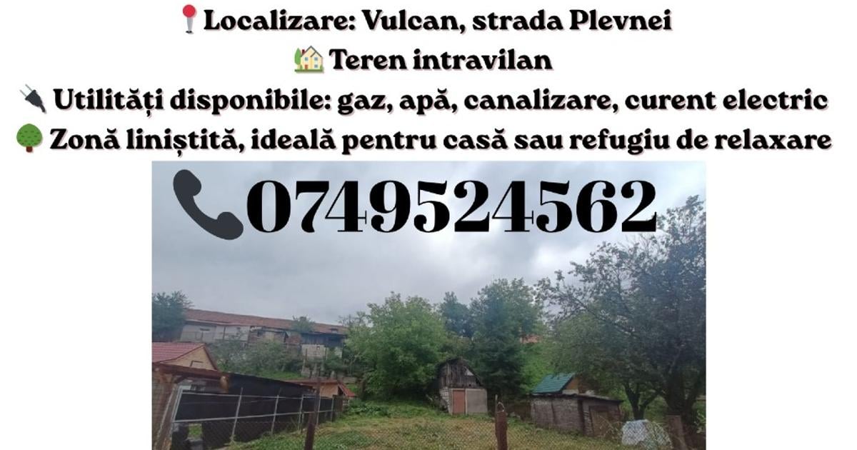 Teren Construcții intravilan de 287 mp, în Vulcan