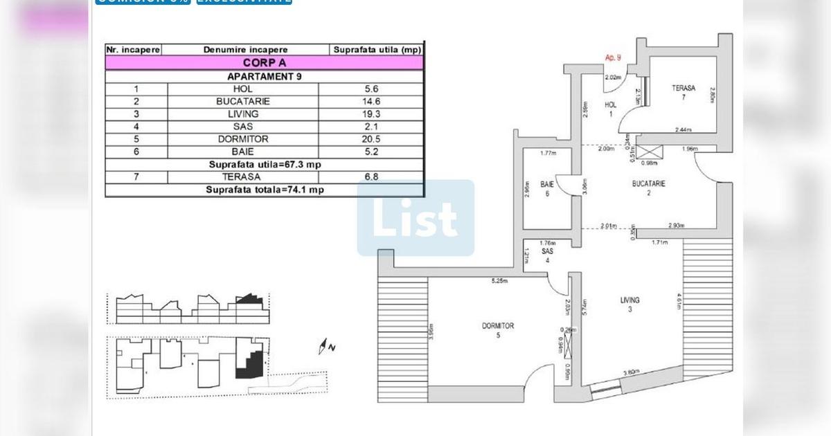 (A09) Apartament 2 camere, mansardă, 64mp, terasă 6.8mp