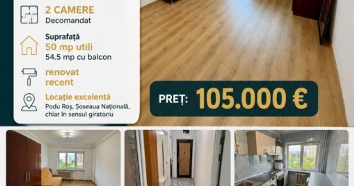 PODU ROS - SENS GIRATORIU - 2 CAMERE DECOMANDAT - 54MP - ETAJ INTERMEDIAR