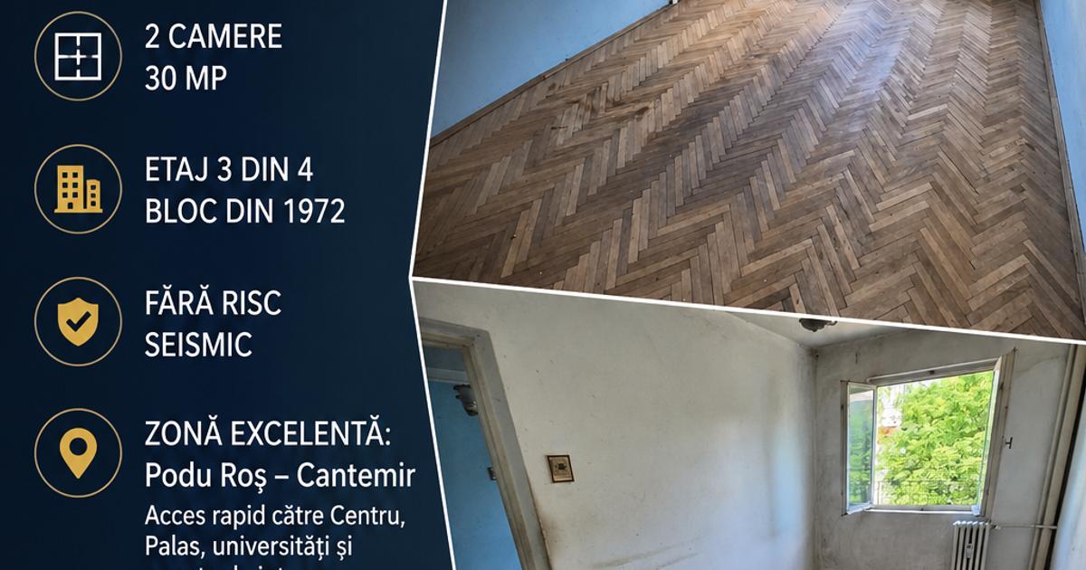 PODU ROS - INVESTIȚIE EXCELENTĂ – CANTEMIR! - 2 CAMERE - 30MP - ETAJ INTERMEDIAR
