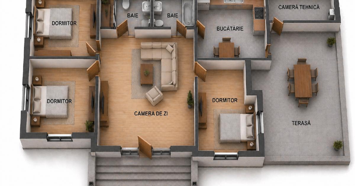 Casa parter, 3 dormitoare, 2 bai, CT+beci, living