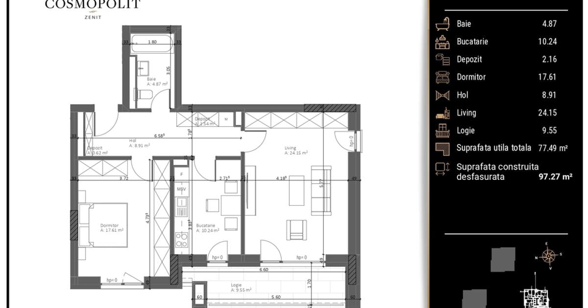 Apartament 2 Camere – Cosmopolit ZENIT Bloc B | Etaj 5