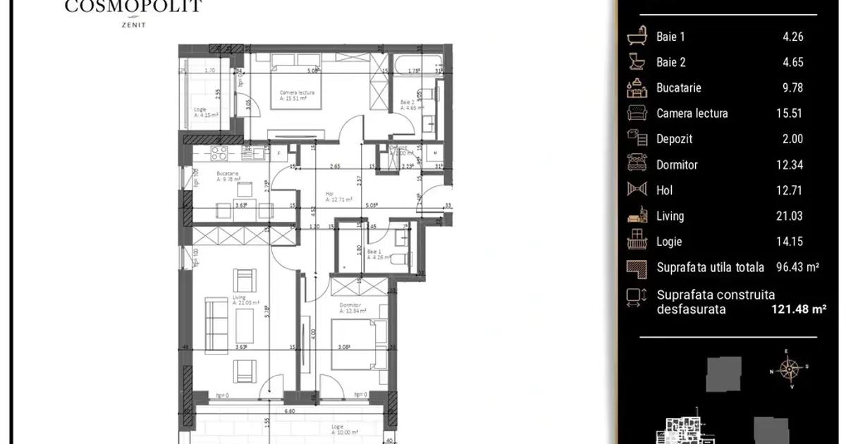Apartament 3 Camere – Cosmopolit ZENIT Bloc A | Etaj 1