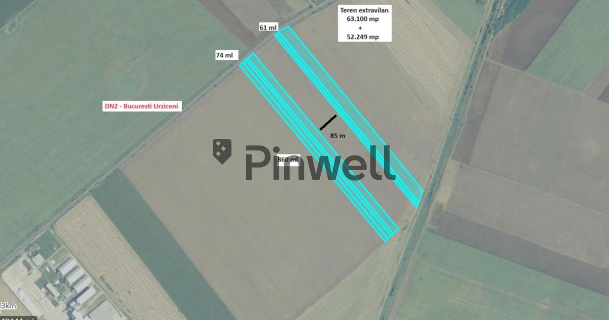 Teren 115349 mp DN2 Bucuresti–Urziceni,doua loturi, exclusivitate
