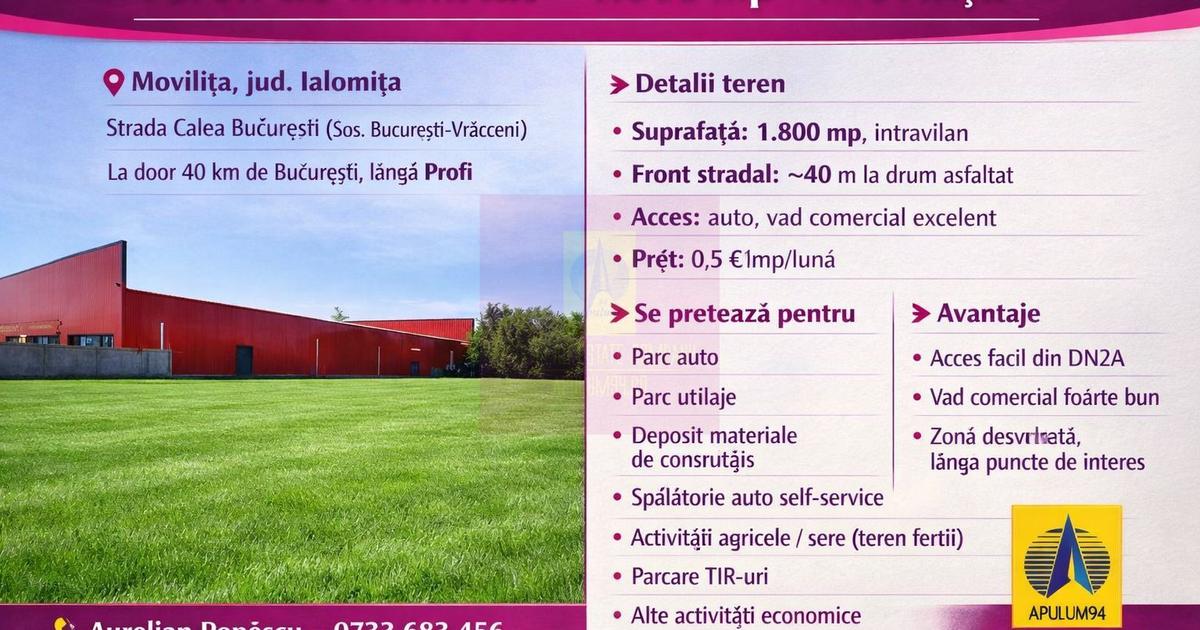 MOVILITA (IL) - SE INCHIRIAZA TEREN LANGA PROFI CU 0.5 EUR/MP/LUNA