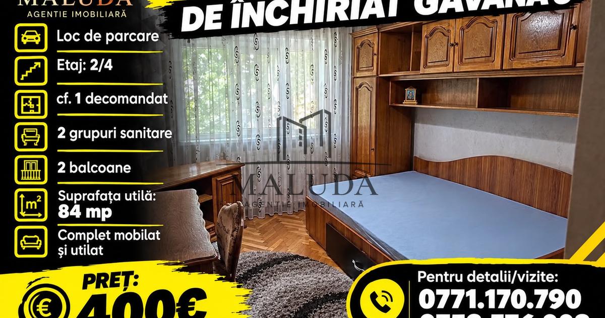 De închiriat | 3 camere cf. 1 decomandat | Gavana 3