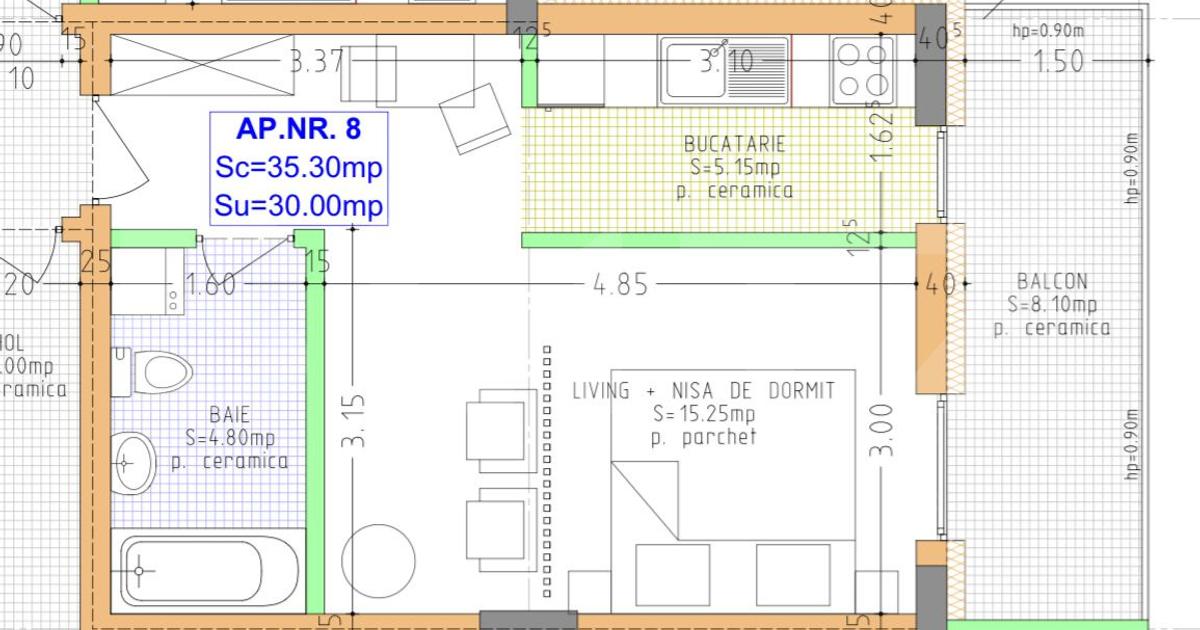 Apartament de vânzare – bloc nou, 47 mp, zona zavoaie terasa 8.70