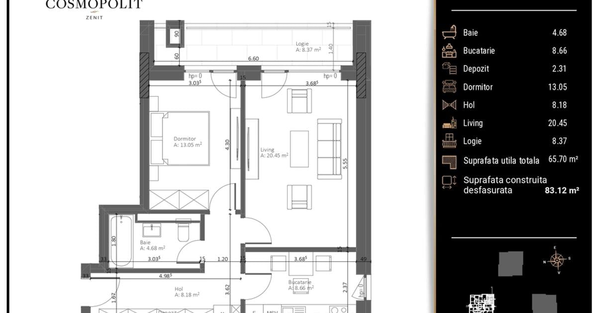 Apartament 2 Camere – Zenit Bloc A | Etaj 2