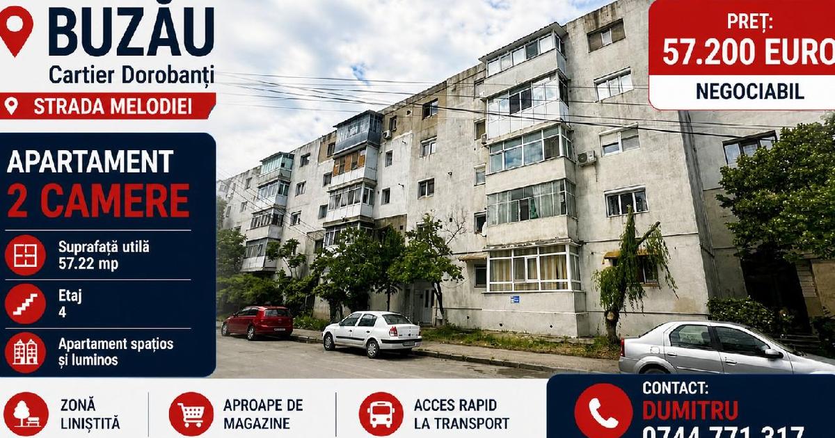 Buzau - cartier Dorobanti, Apartament cu 2 camere - 57.22 mp